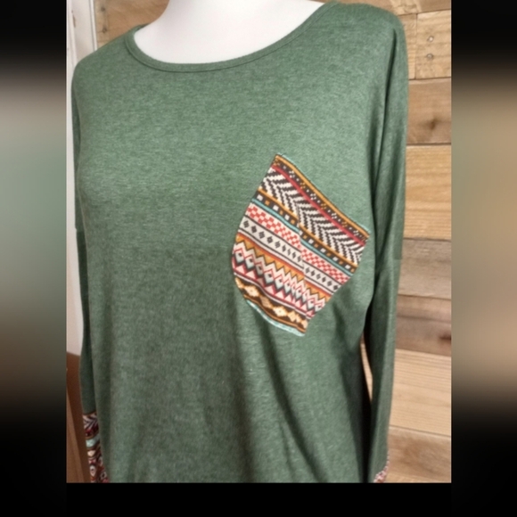 POGTMM Women's Fall Long Sleeve Tops Aztec Southwest Pattern T-Shirt Large - Picture 2 of 10